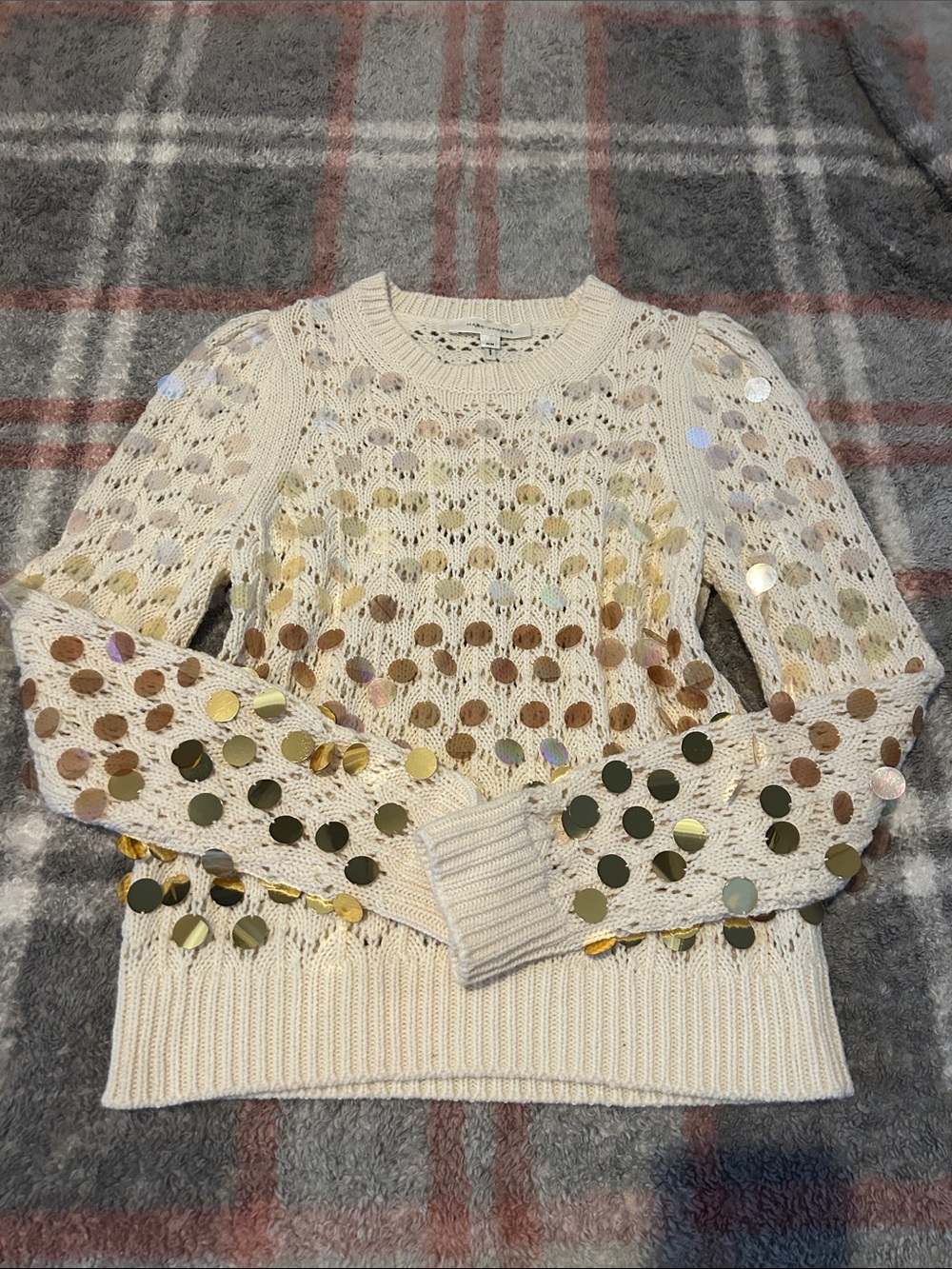 Marc Jacobs Ivory Open-Knit Sequin Dot Sweater M